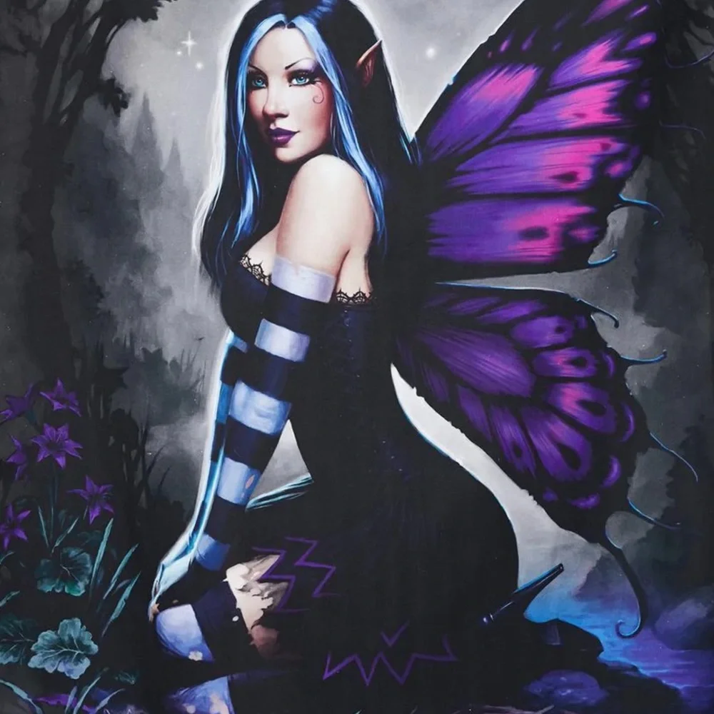 Mystical Moon Fairy Tapestry 50x60 Black Purple Gothic Fantasy NWT